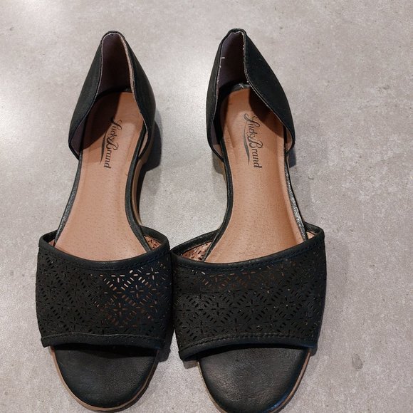 LUCKY BRAND Leather Laser-Cut Open Toe Sandals - Black - Size 7.5M - Picture 2 of 7